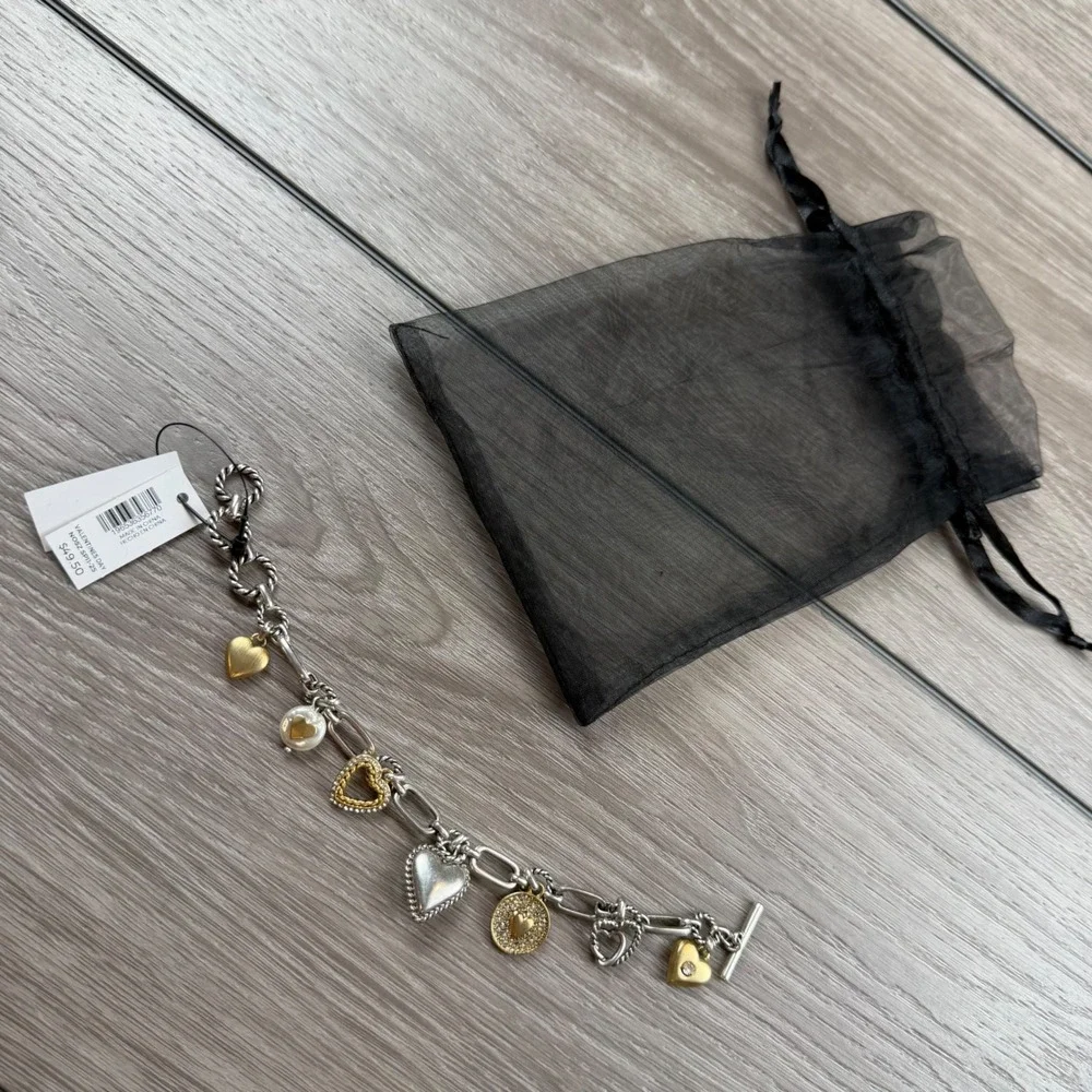 Chico's Women Bracelet Valentines Day Heart Charm Mixed Metal Silver Gold OS
